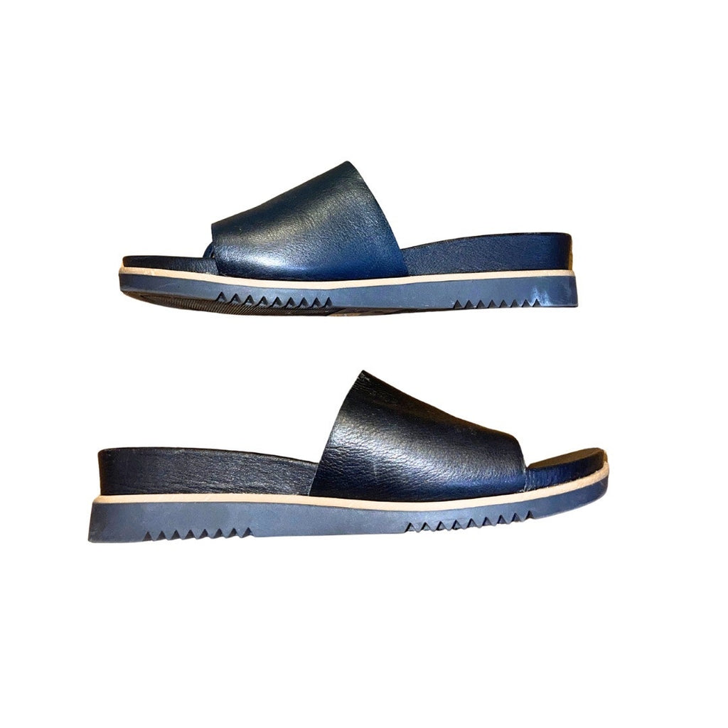 Eileen Fisher Soft Tumbled Leather Wedge Slide SZ 6 Toe Band Rubber Sole Comfort