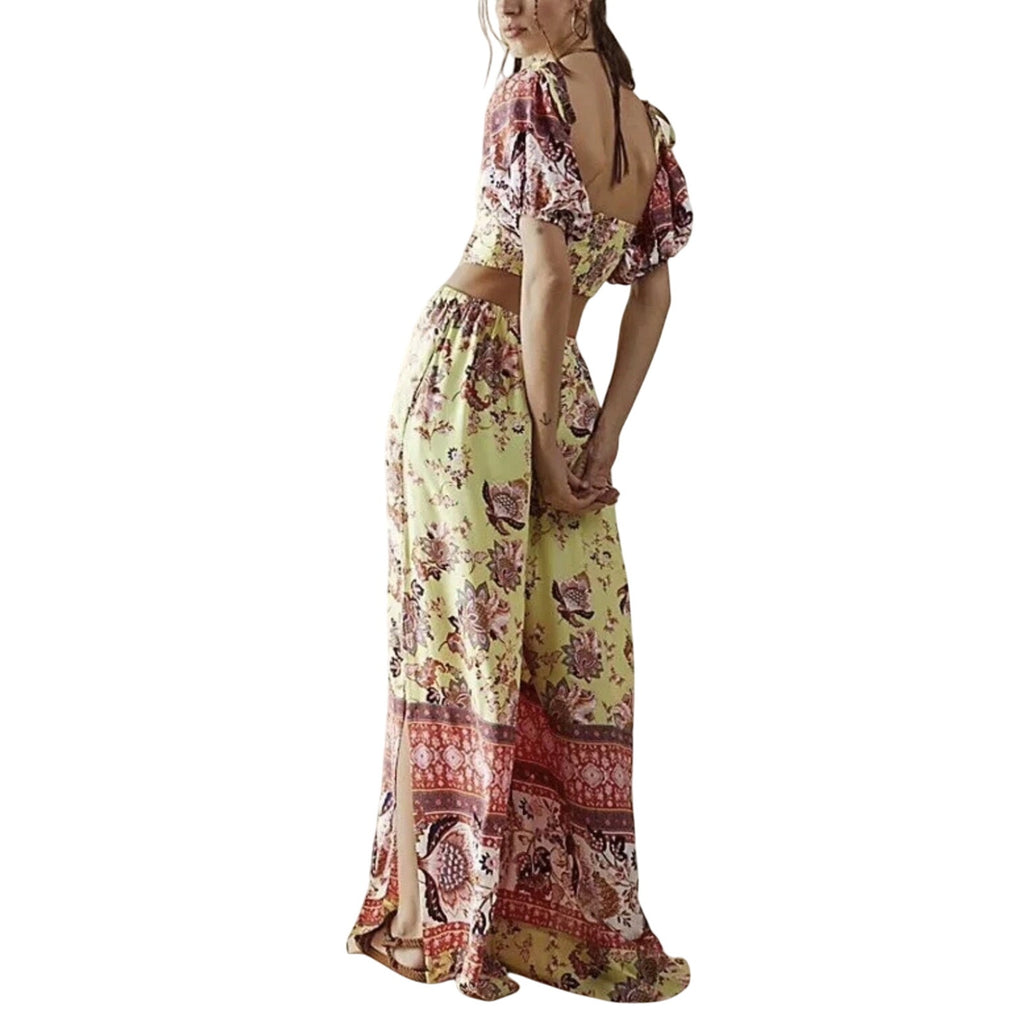 Free People Bali Citrus Skies One Piece Jumpsuit Floral XS Wide Leg Pockets Smoked