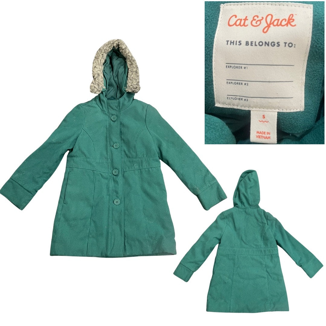 Cat & Jack Youth Girl Faux Fur Hooded Coat Jacket Size Small Kidscore Outerwear