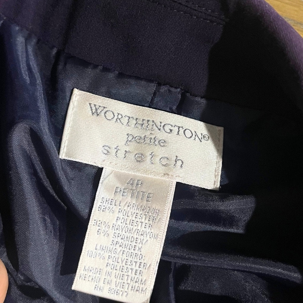 Worthington Petite Stretch Purple One Button Blazer Jacket Size 4P Career Office