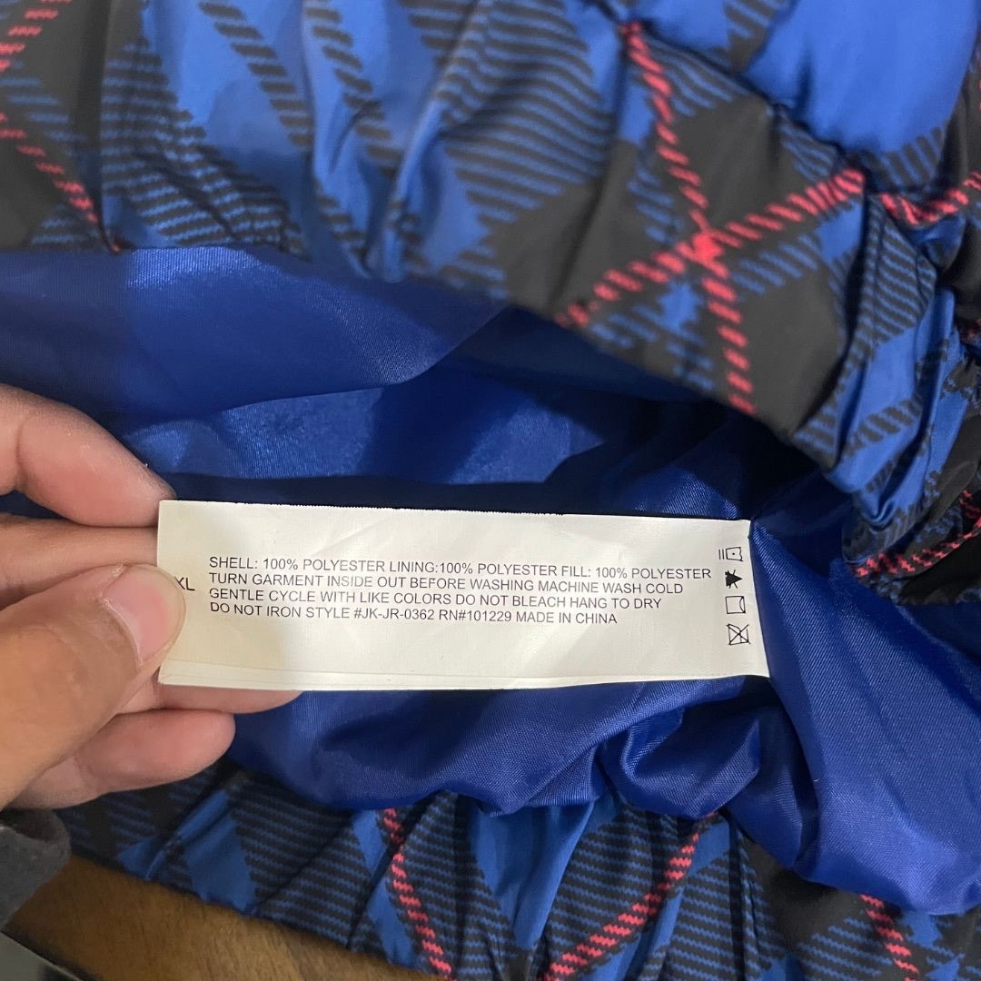 Ashley Outerwear Juniors Royal Blue Plaid Puffer Jacket Size XL Cropped