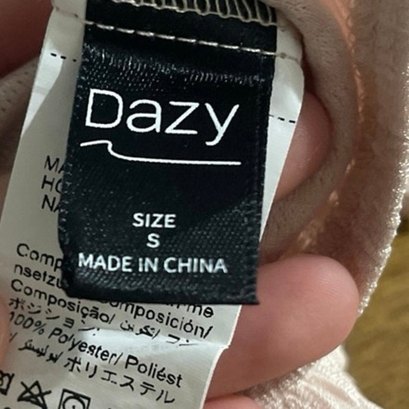 Dazy V-Neck Crinkle Button Long Sleeve Blouse SZ S Flowy Lightweight Casual