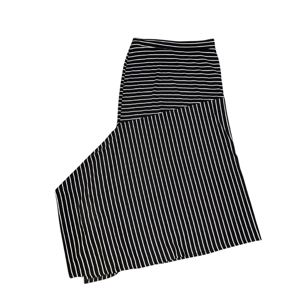 Downeast Black White Striped Paris Sweater Maxi Asymmetrical Skirt Size Large