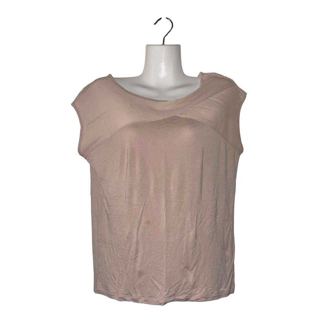 Calvin Klein Top Cap Sleeves Blush Pink Size Small Ruche Neckline Casual