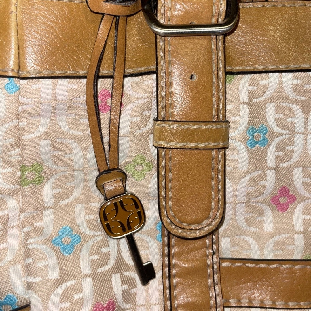 Fossil Key Per Large Tote Shoulder Bag Canvas and Leather Purse