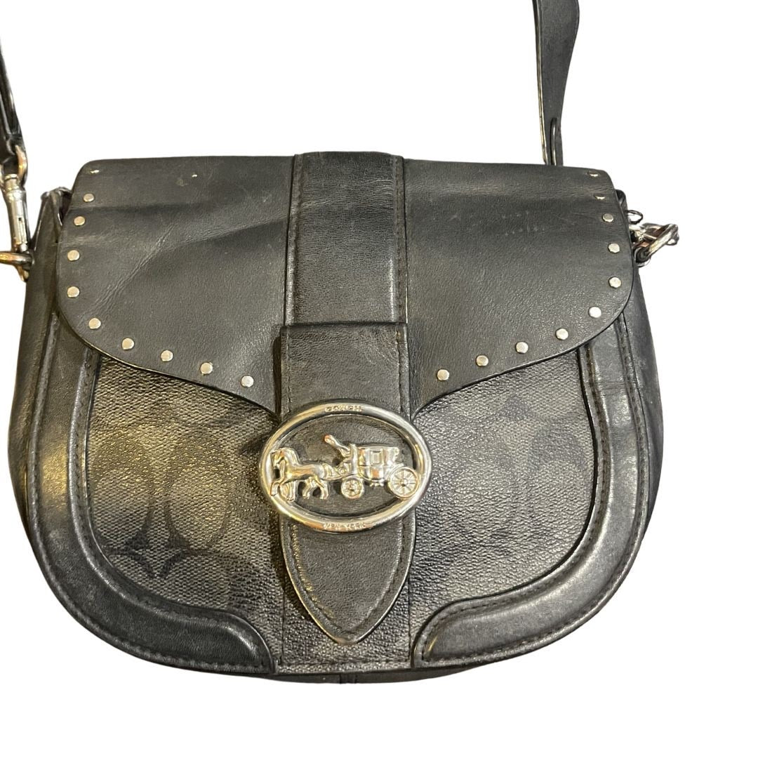 Coach Georgie Studded Leather Saddle Bag Signature Adjustable Crossbody
