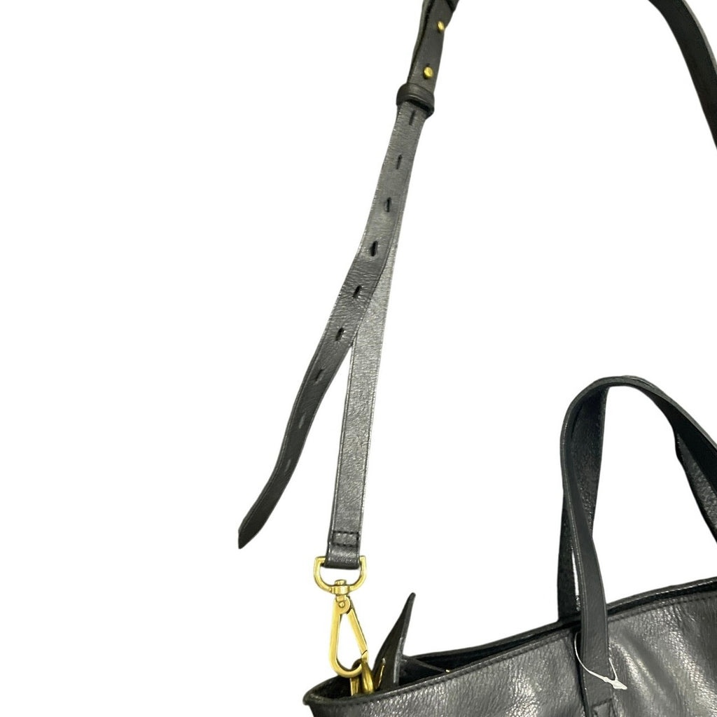 Madewell Zip Top Black Leather Tote Bag Carryall Adjustable Crossbody Minimalist