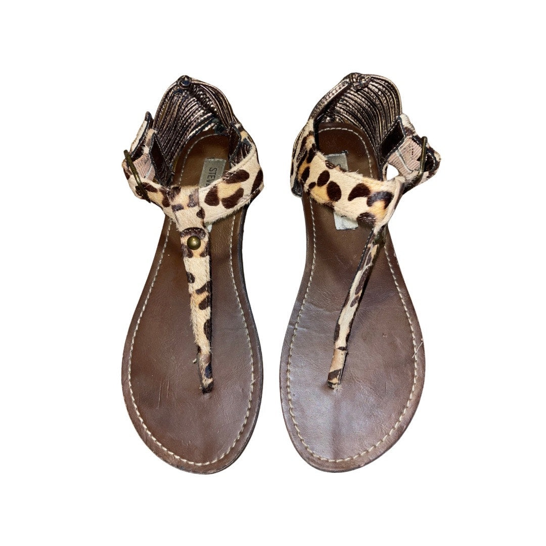 Steve Madden Cheetah Print T-Strap Thong Sandals Size 6.5 Vacation Resort