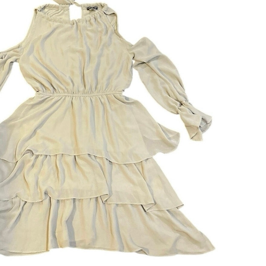 VENUS Cold Shoulder Tiered Chiffon Ruffle Dress SZ S Party Cocktails Date Night