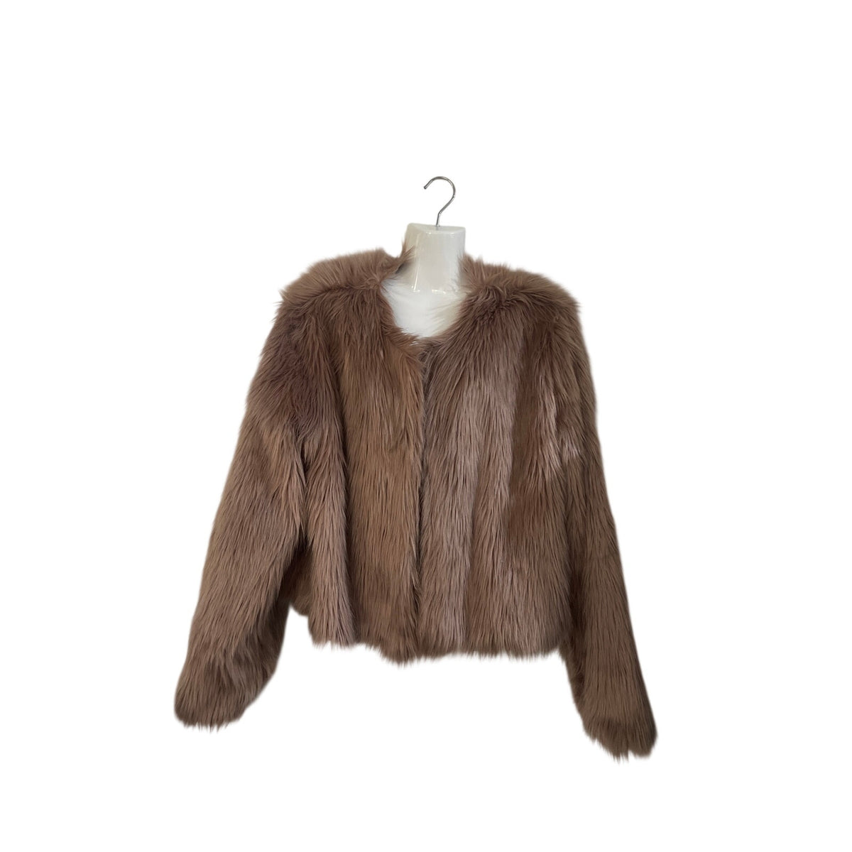 Forever 21 Cropped Boxy Faux Fur Open Front Jacket SZ 2X Shaggy Plush Fluffy