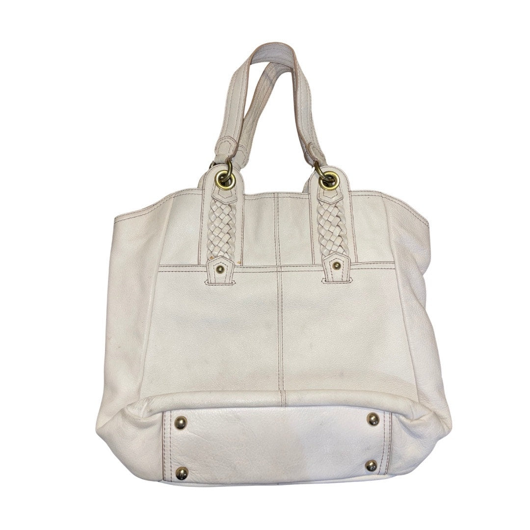 Banana Republic BR Logo Handbag Cow Leather Ivory Satchel Hobo Purse