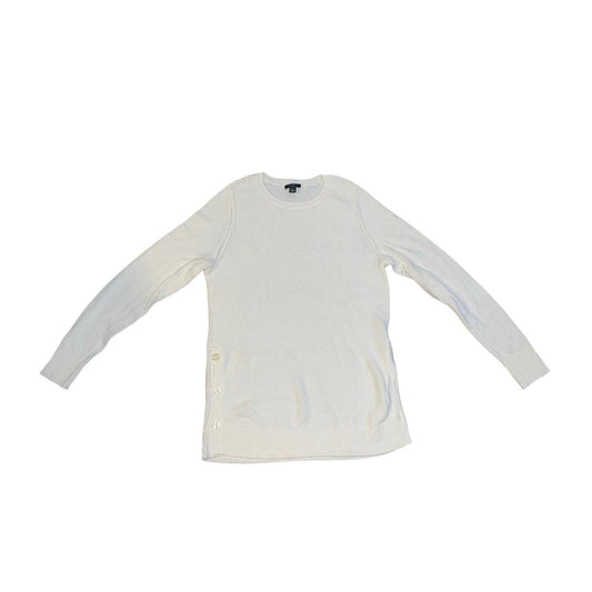 Ann Taylor Factory Ivory Button Trim Long SLeeve Waffle Knit Sweater Size Large