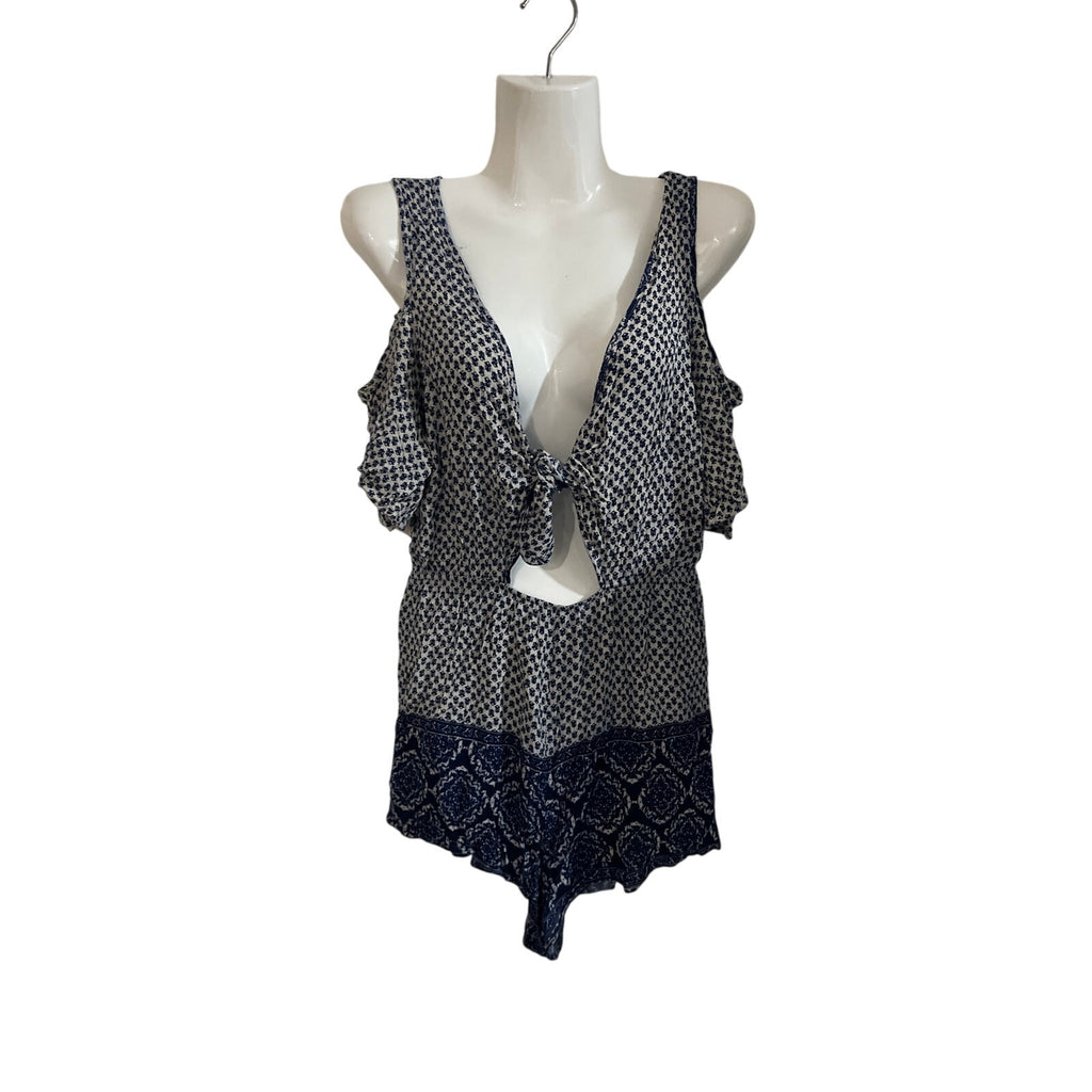 Kendall & Kylie Cold Shoulder Tie Front Romper SZ S Shorts Boho Ditsy Festival