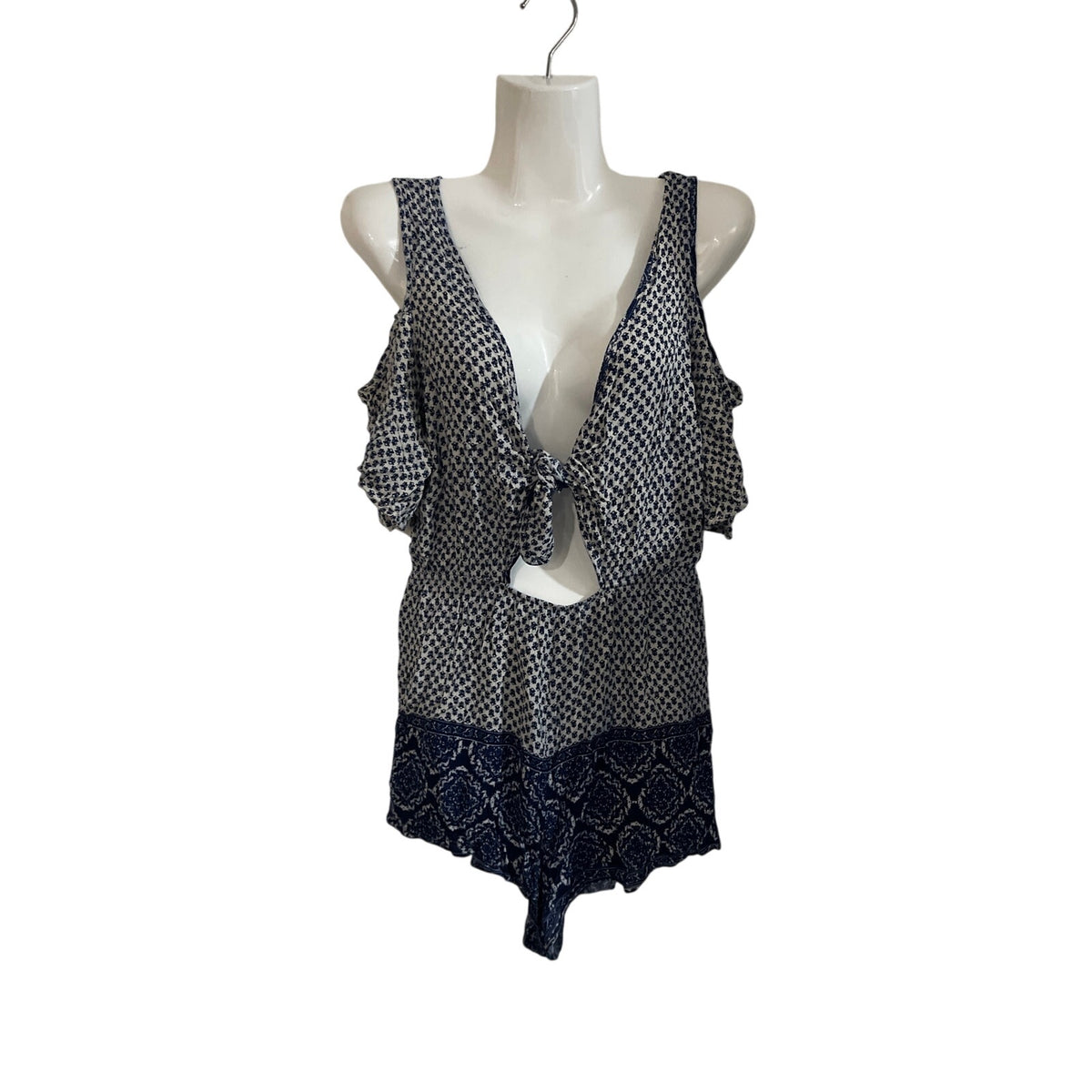 Kendall & Kylie Cold Shoulder Tie Front Romper SZ S Shorts Boho Ditsy Festival