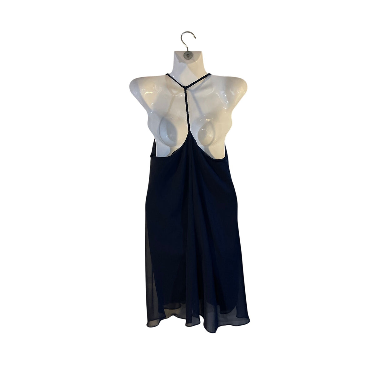 AQUA Navy Blue Chiffon Halter Tank Short Dress SZ S Flowy Flirty Party Cocktails