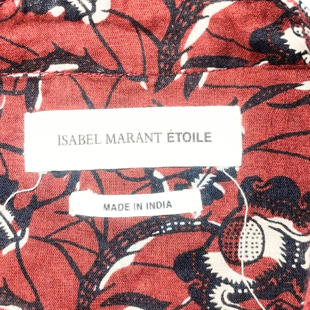 Isabel Marant Etoile Henley Blouse Floral Burgundy Cotton Shirt Euro 38 Size 6