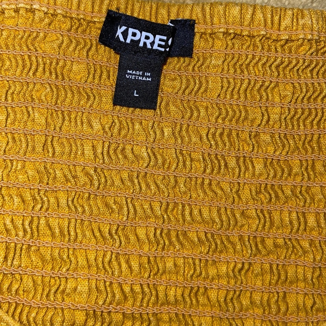 EXPRESS Cropped Blouse Linen Blend Ruched Mustard Yellow Size Large