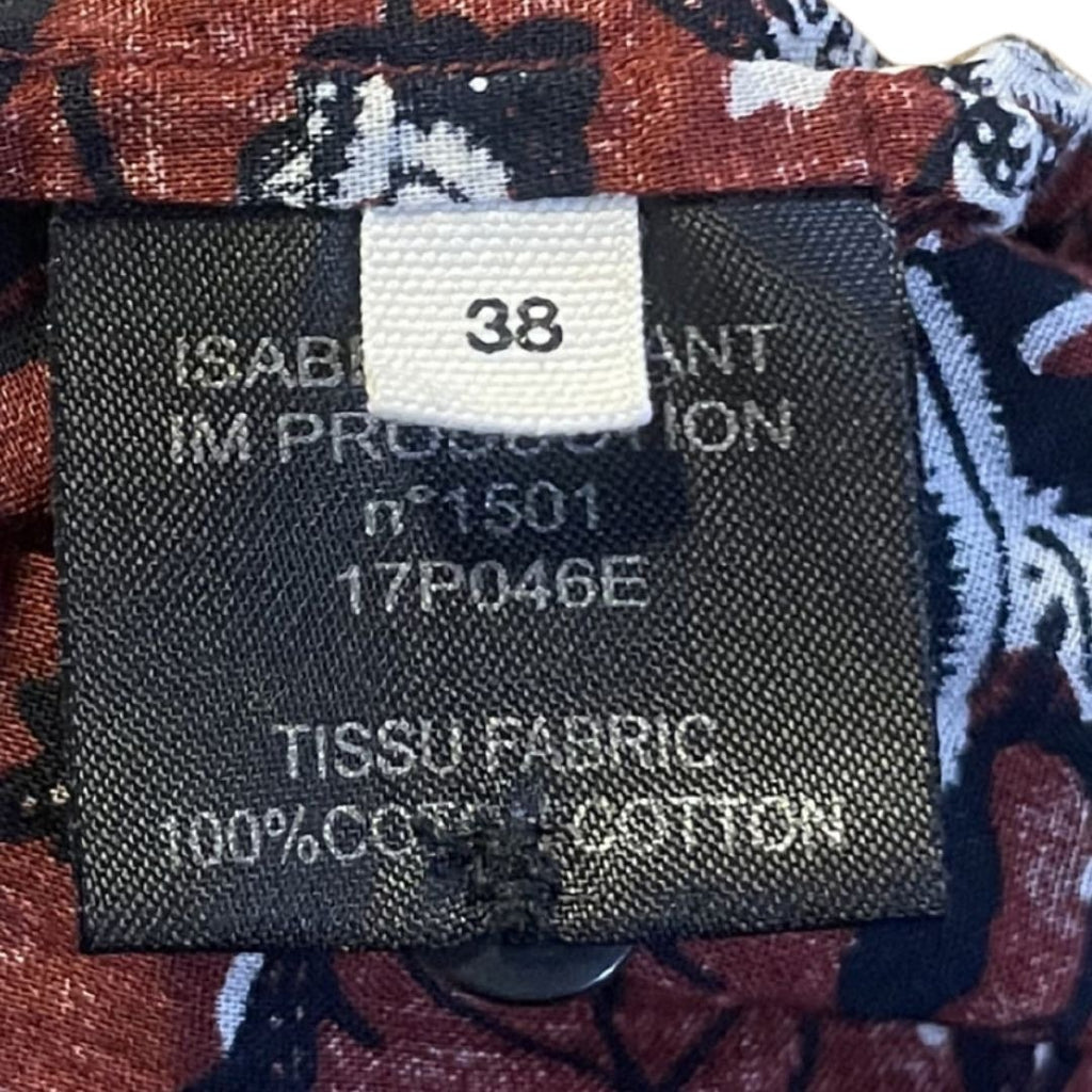 Isabel Marant Etoile Henley Blouse Floral Burgundy Cotton Shirt Euro 38 Size 6