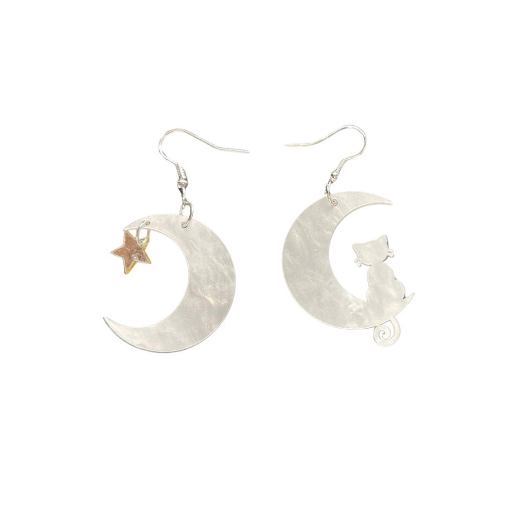 Crescent and cat earring