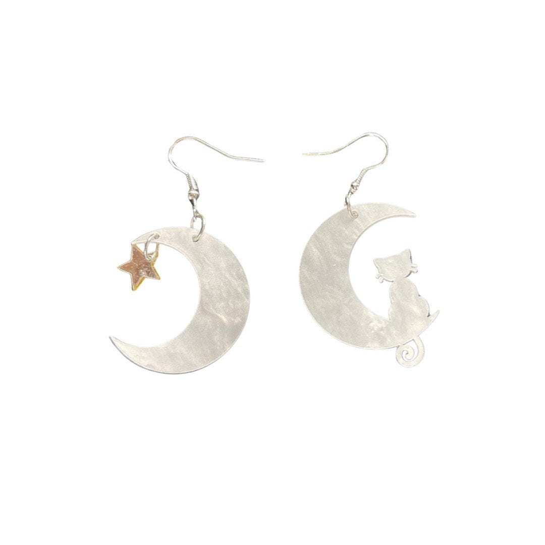 Crescent and cat earring