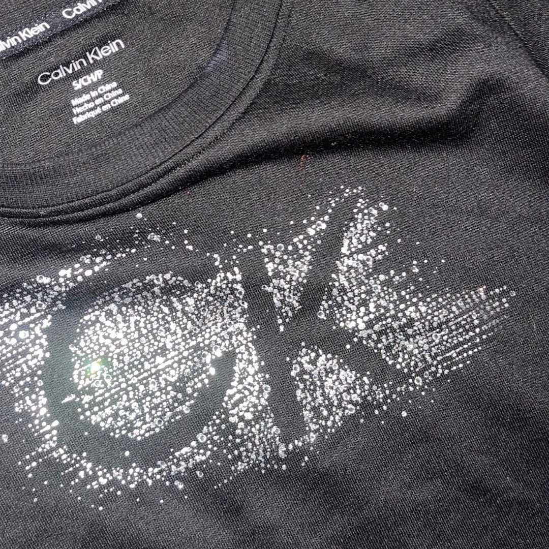 Calvin Klein Black Sparkle gem CK logo Long Sleeve Top Size Small