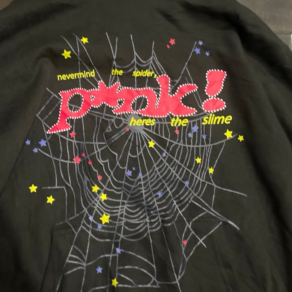 Black Sp5der Worldwide P*`nk! Pullover Hooded Sweater SZ M Activewear