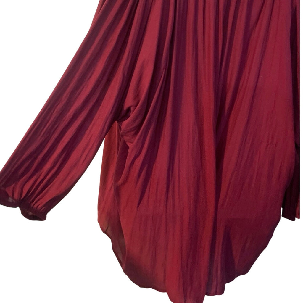 Simply Emma Burgundy Long Sleeve Flowy Blouse Plus SZ 1X Lagenlook Peasant