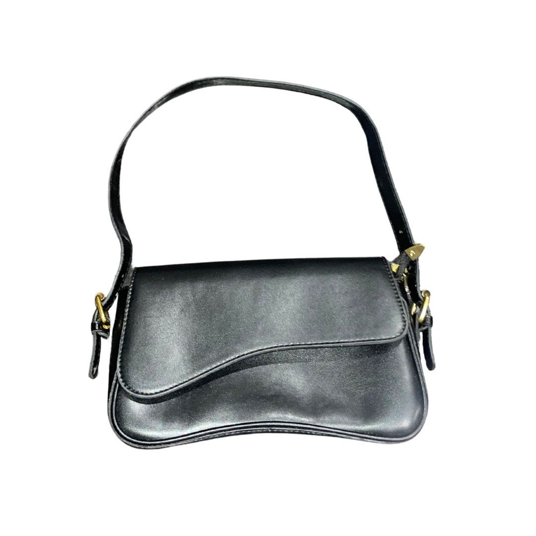 Black Faux Leather Shoulder Bag Saddle Shape Purse Y2K 90s Retro