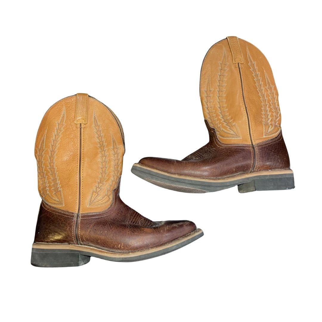 Laredo Cowboy Western Leather Boots Two Toned Size 10 Square Toe Rodeo