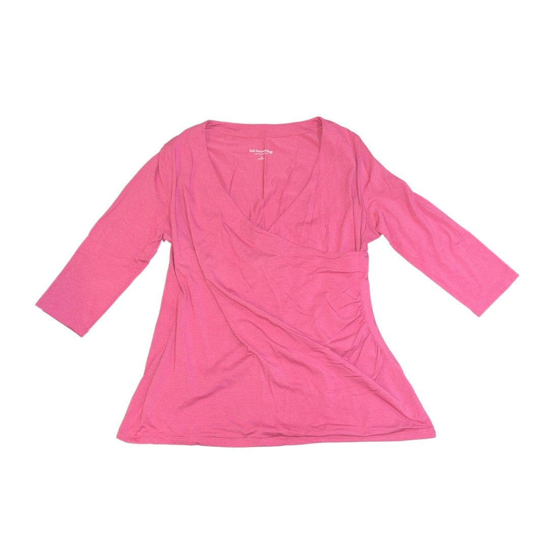 Soft Surroundings Alyssa Knit Top Faux Wrap Blouse Plus Size 1X 3/4 Sleeve V-neck