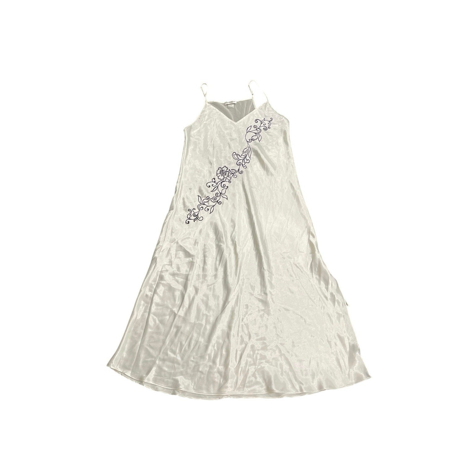 Vintage Jones New York Embroidered Slip Dress NightGown SZ L Y2K 90s Drape Flowy