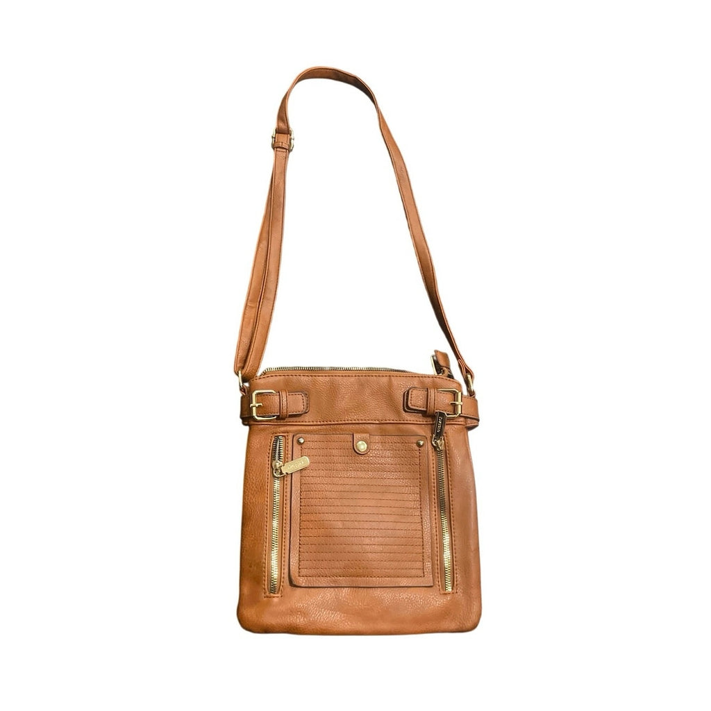 Gussaci Italy Tan Brown Faux Leather Crossbody Handbag Adjustable Strap Boho