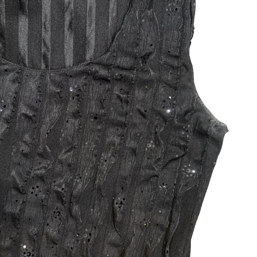 Sunny Leigh Sequin Black Pleated Eyelash Dress SZ Medium Cocktail Dress Flapper