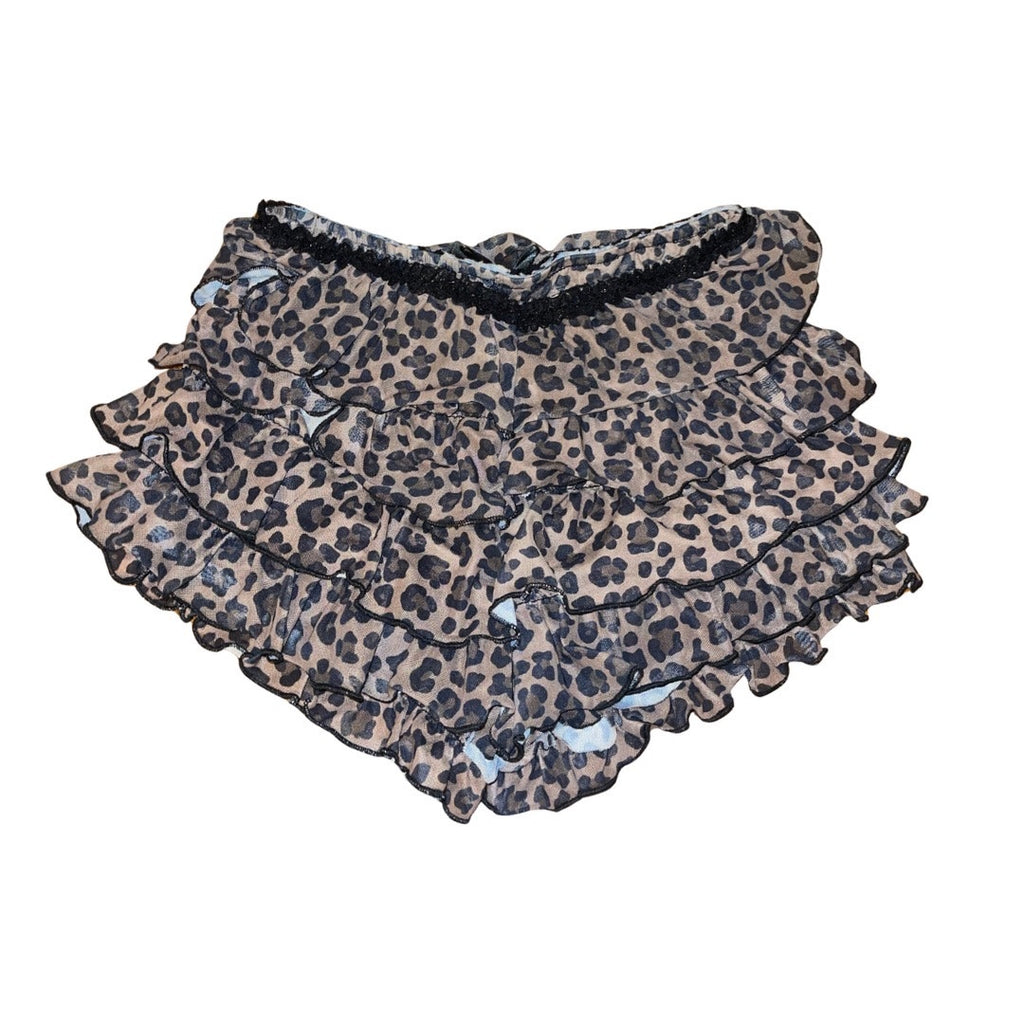 Romwe Y2K Sheer Leopard Print Mini Ruffle Shorts Size Large Grunge Goth