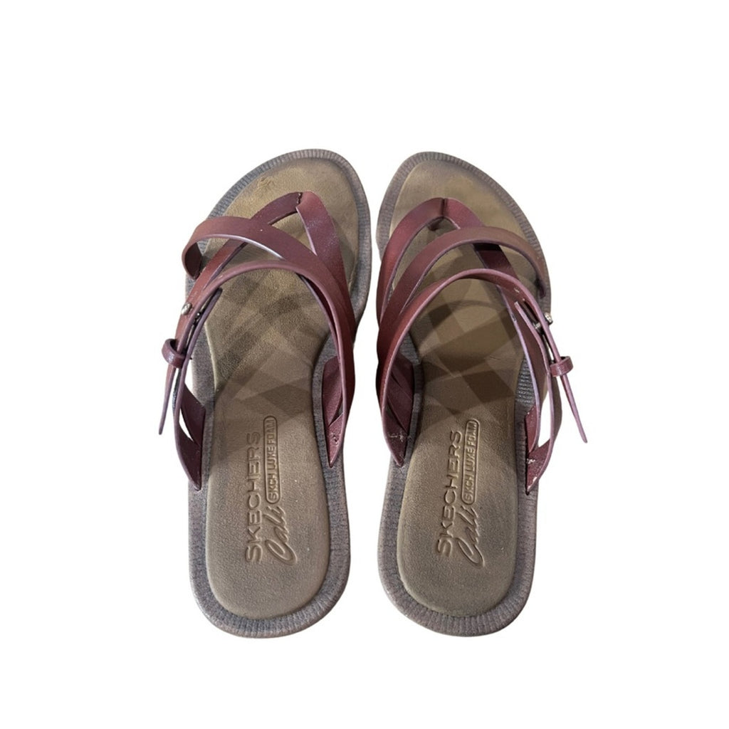 Skechers Cali Thong Brown Leather Women Strappy sandals Skch Luxe Foam