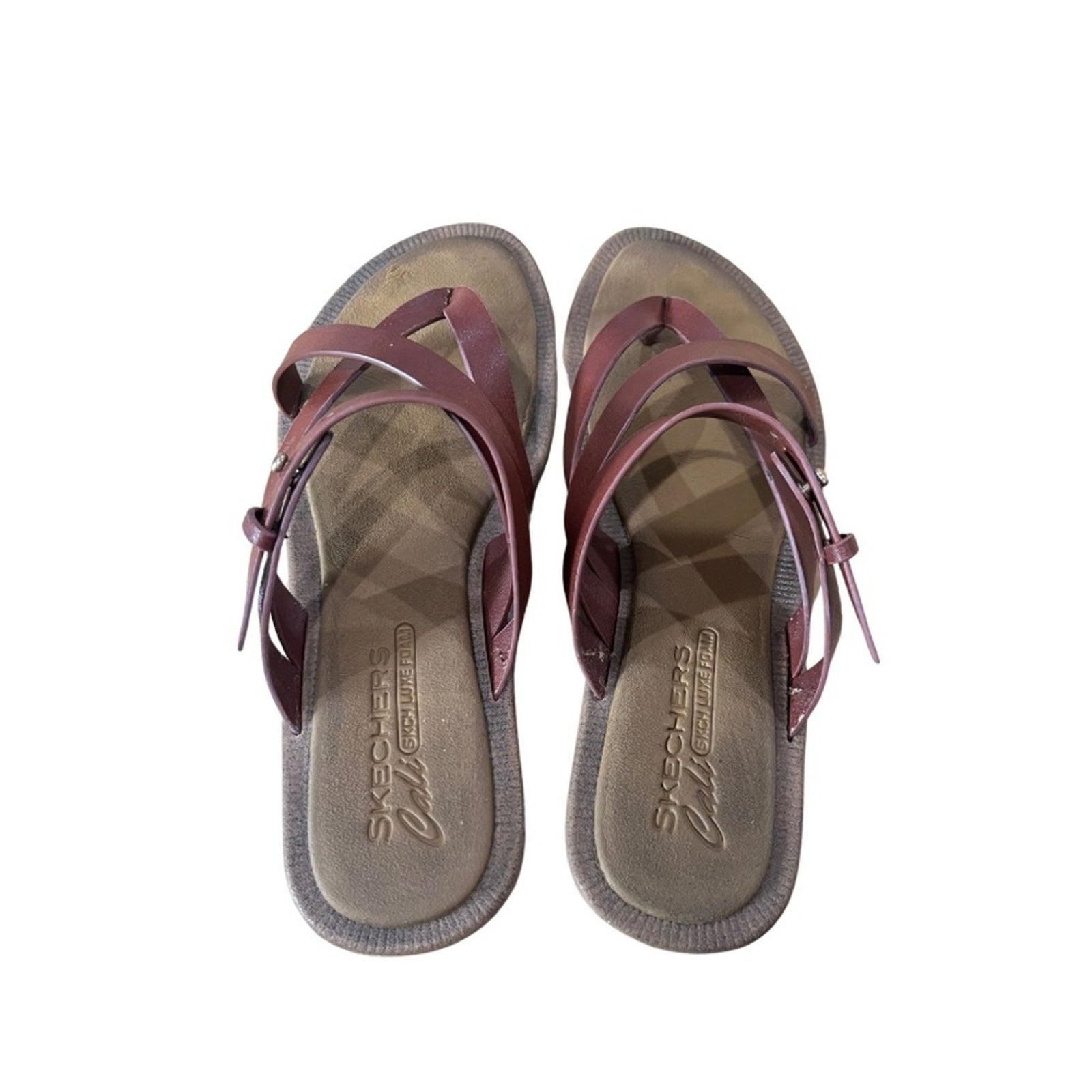 Skechers Cali Thong Brown Leather Women Strappy sandals Skch Luxe Foam