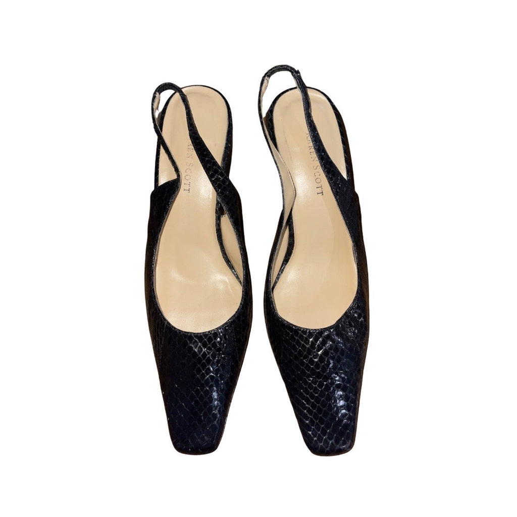 Karen Scott Womens Mason Black Leather Slingback Heels Snake Design Size 6.5