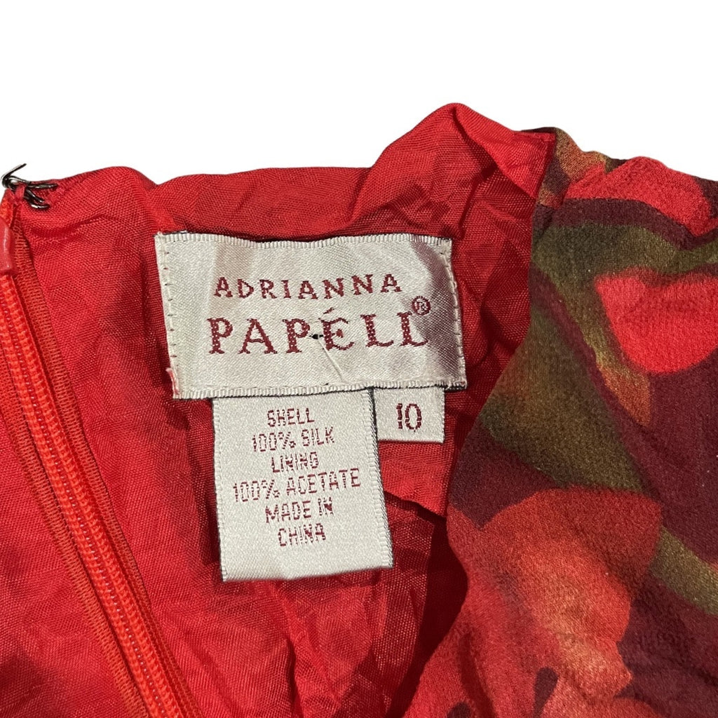 Adrianna Papell Sleeveless Floral Silk Maxi Dress Tie Waist SZ 10 Botanical Chic