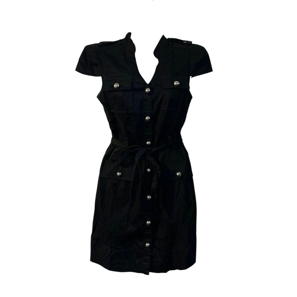 Express Cap Sleeve Button Down Utility Belted Dress SZ 0 Cargo Pockets Military