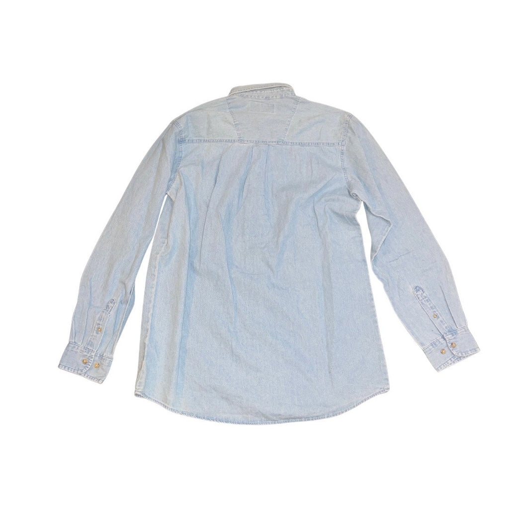 Wrangler Rugged Wear Denim Basic Long Sleeve Shirt Size Large Western Utility