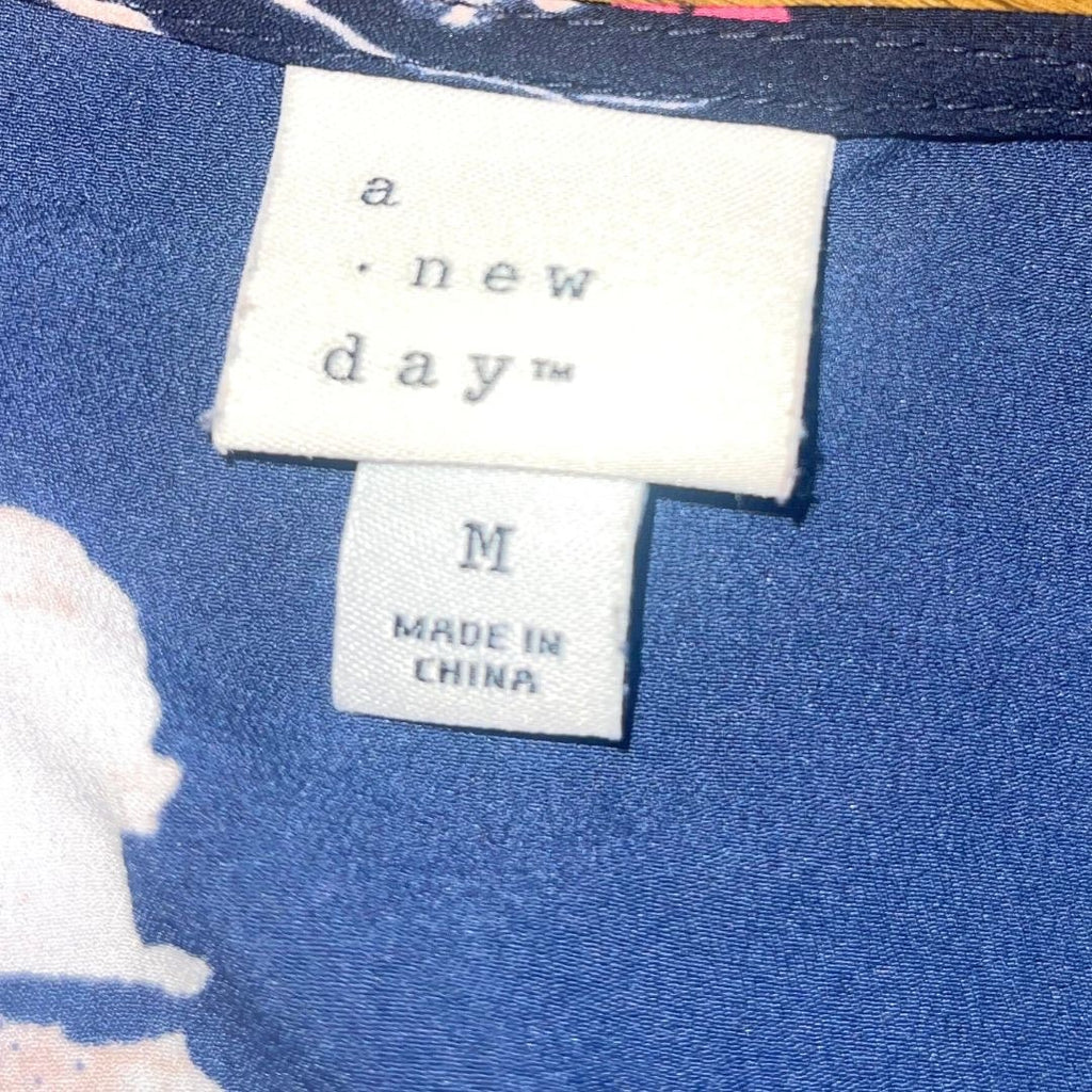 A New Day Floral Long Sleeve Faux Wrap Blouse Size Medium Career Office Casual