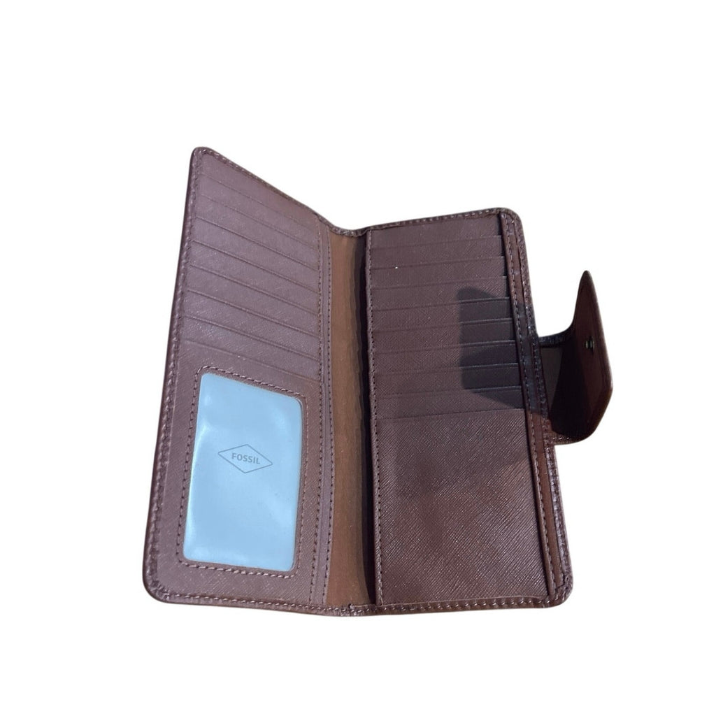 Fossil Madison Clutch Brown Pebbled Leather Slim Bi-Fold Wallet NWT