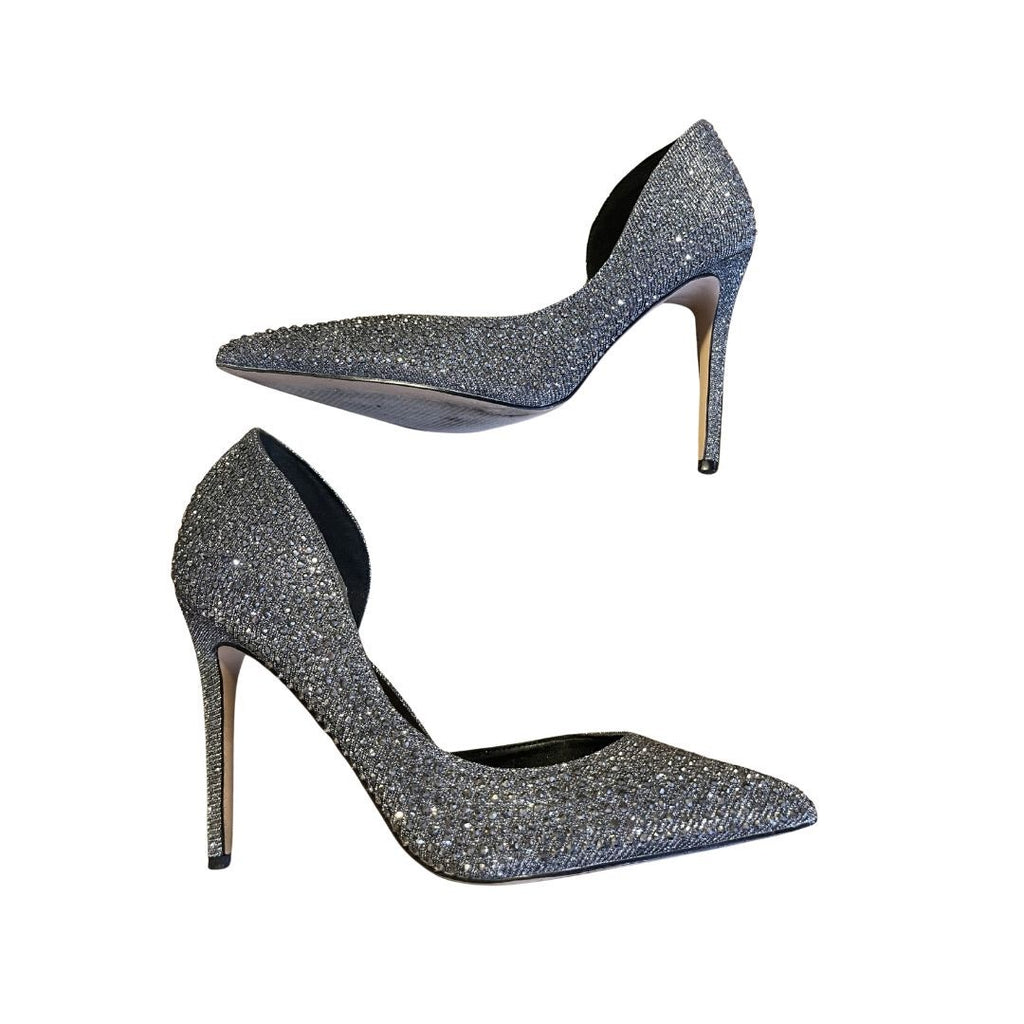 Steve Madden Naila Rhinestone Encrusted Silver Pumps d'Orsay Silhouette 7.5 Prom
