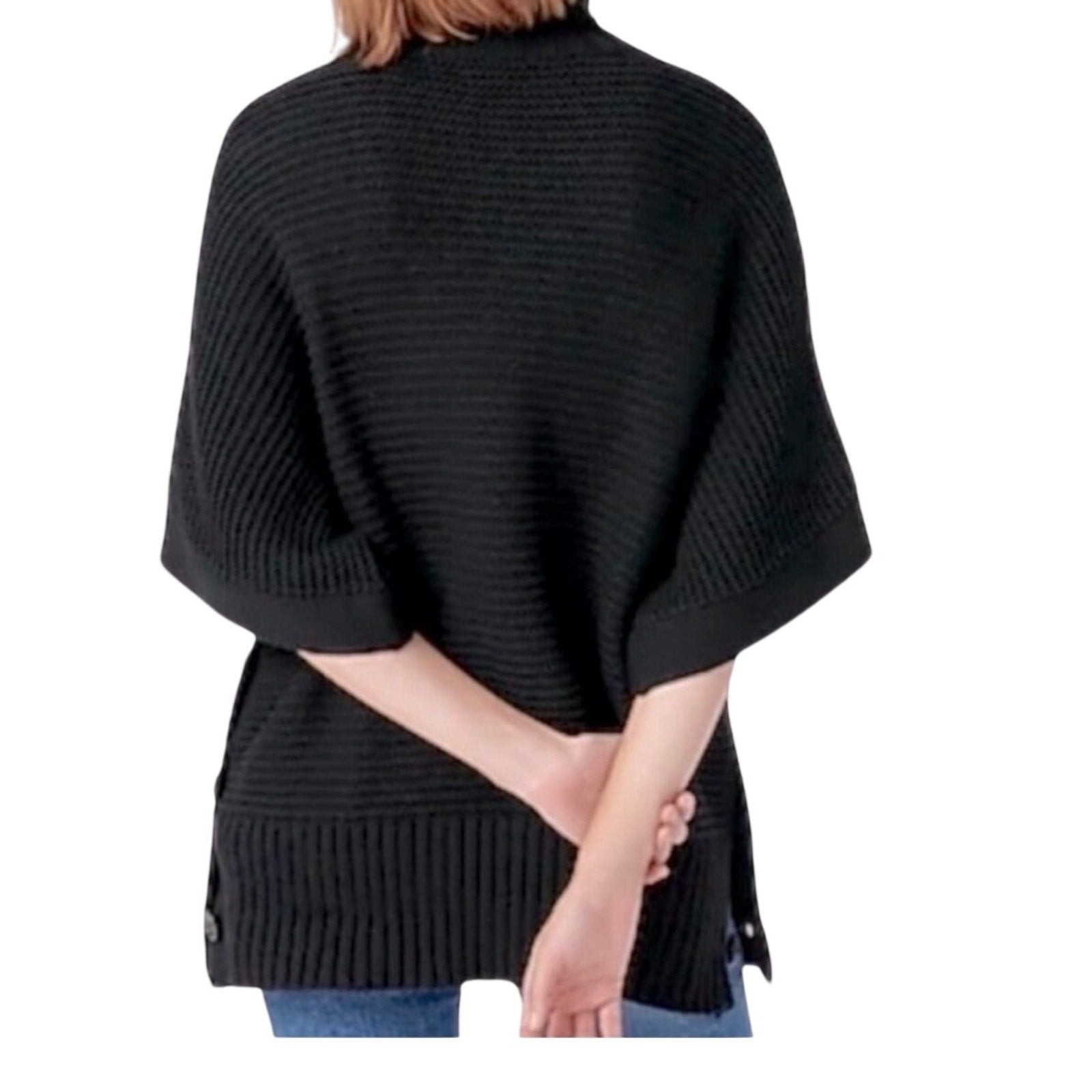J. Crew Cotton Merino Wool Blend Turtleneck Knit Poncho Sweater Size Large Tunic