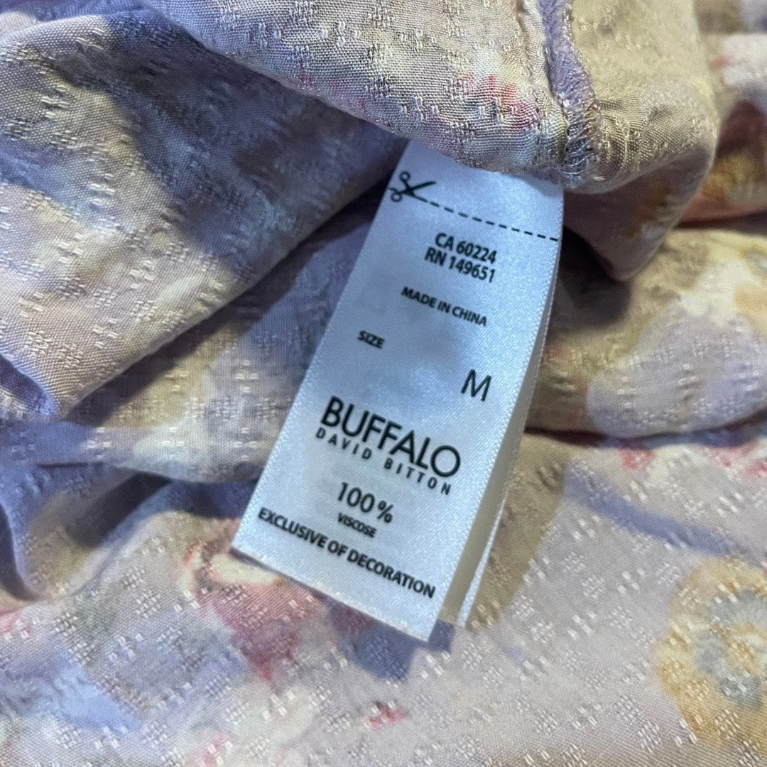 Buffalo David Bitton Purple Floral Cottagecore Blouse Size Medium Boho Indie