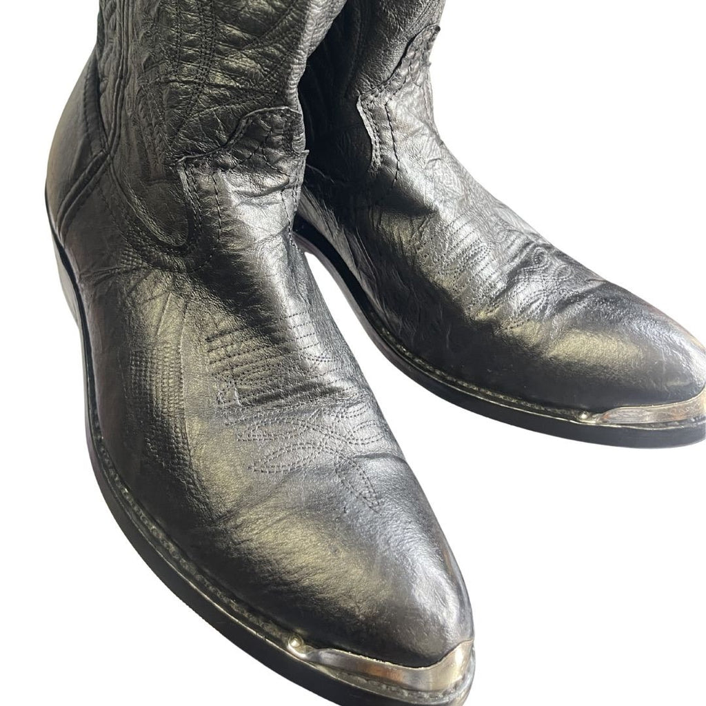 Laredo Black Leather Cowboy Boots Metal Toe Tip Size 9 Western Chic Rodeo
