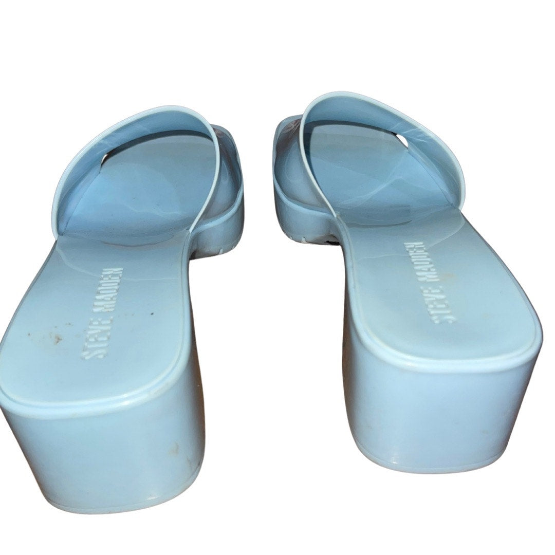 Steve Madden "Harlin" Jelly Block Heel Sandals Sky Blue Size 8 Open Toe Platform