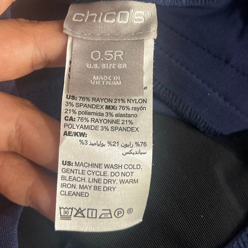 Chico's Blue Slim Stretch Pull On Ankle Trouser Pants SZ 6 Casual Career Office