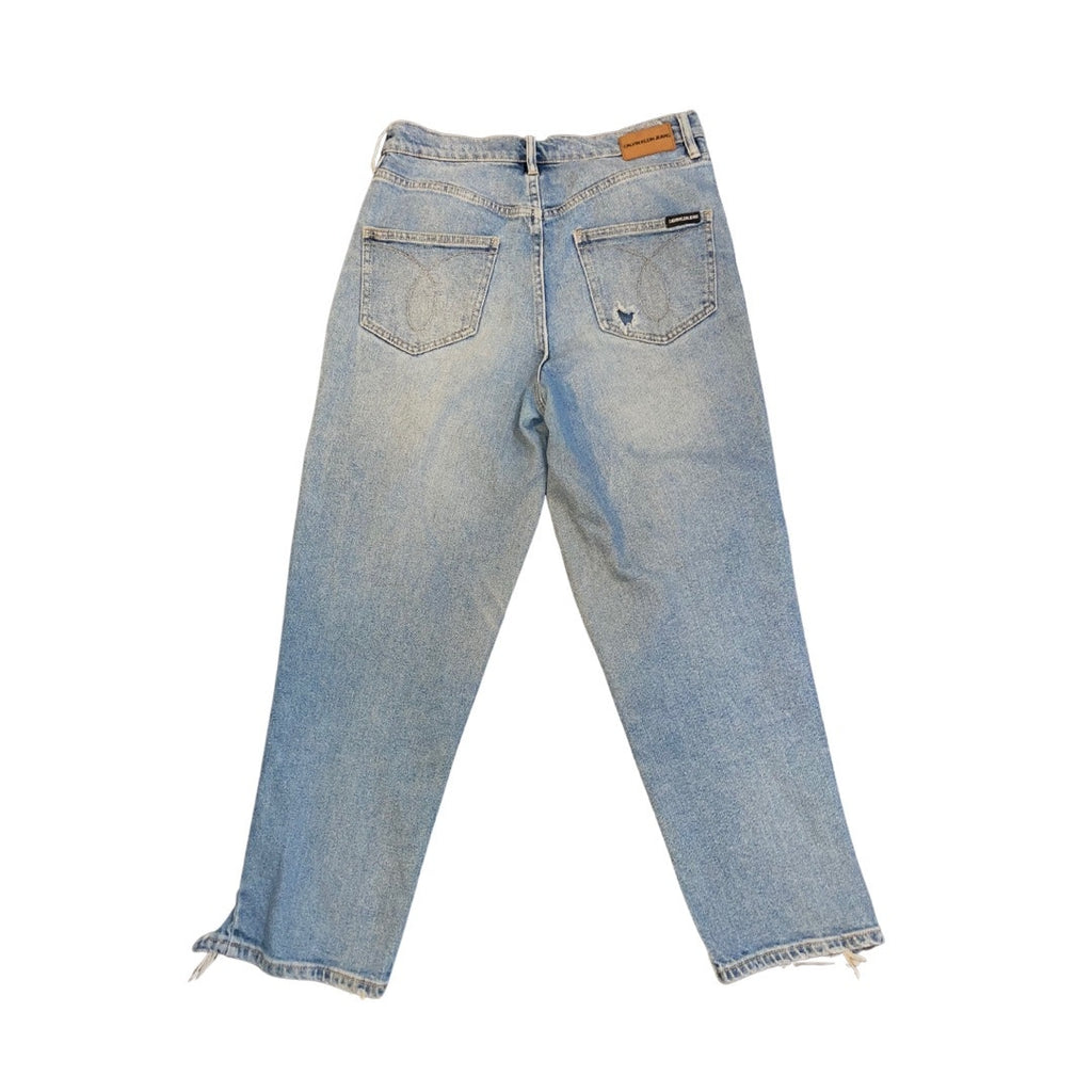 Calvin Klein Jeans Light Wash High Waisted Straight Leg distressed frayed hem