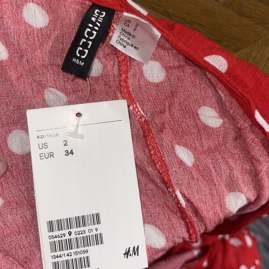 H&M Divided Red & White Polka Dot Wrap Midi Dress Size 2 NWT Rockabilly
